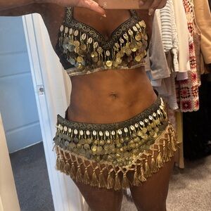 Gold and Black Coin Fringe Two-Piece Set costume.